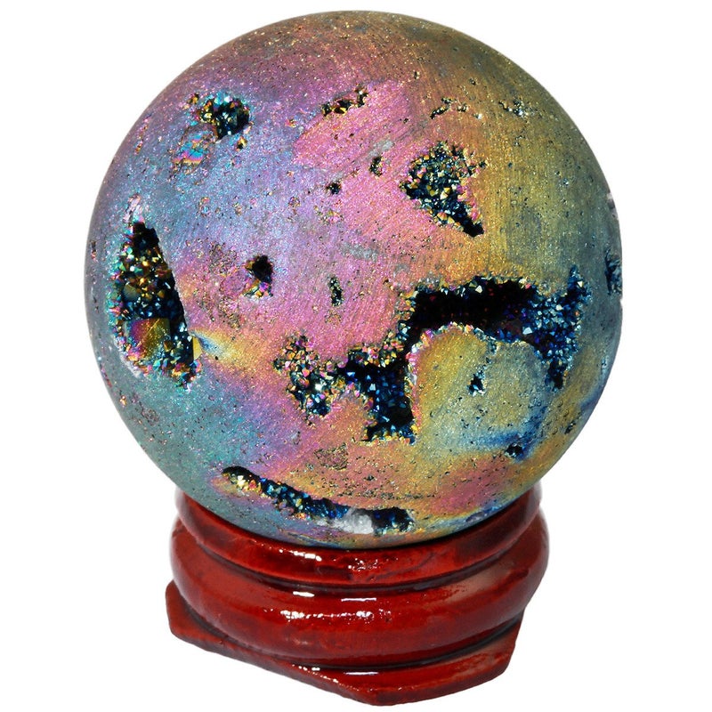 SUNYIK Rainbow Titanium Coated Druzy Geode Sphere Ball,Crystal Quartz Agate Ball,Healing Sculpture Figurine for Easter Day - Image 2